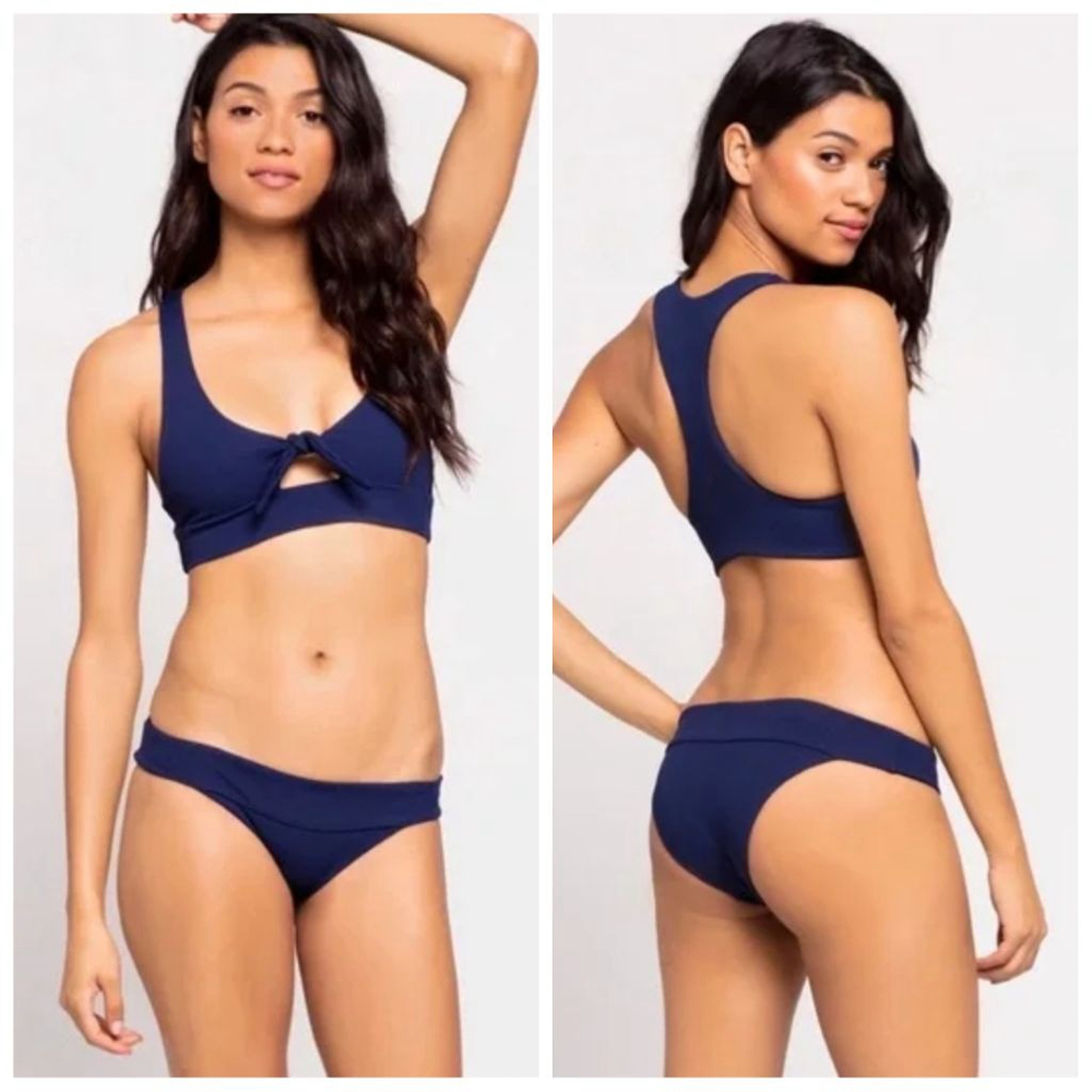 L*SPACE Midnight Blue Bikini Bottom M Cheeky Low Rise Swim NWT